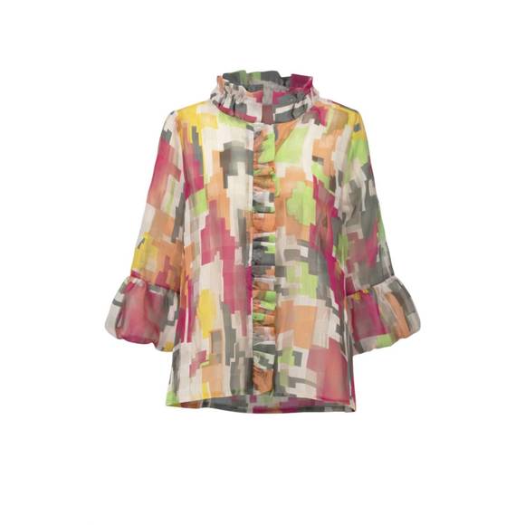 NEW JOSEPH RIBKOFF geo print ruffled jacket in multi - Picture 3 of 4